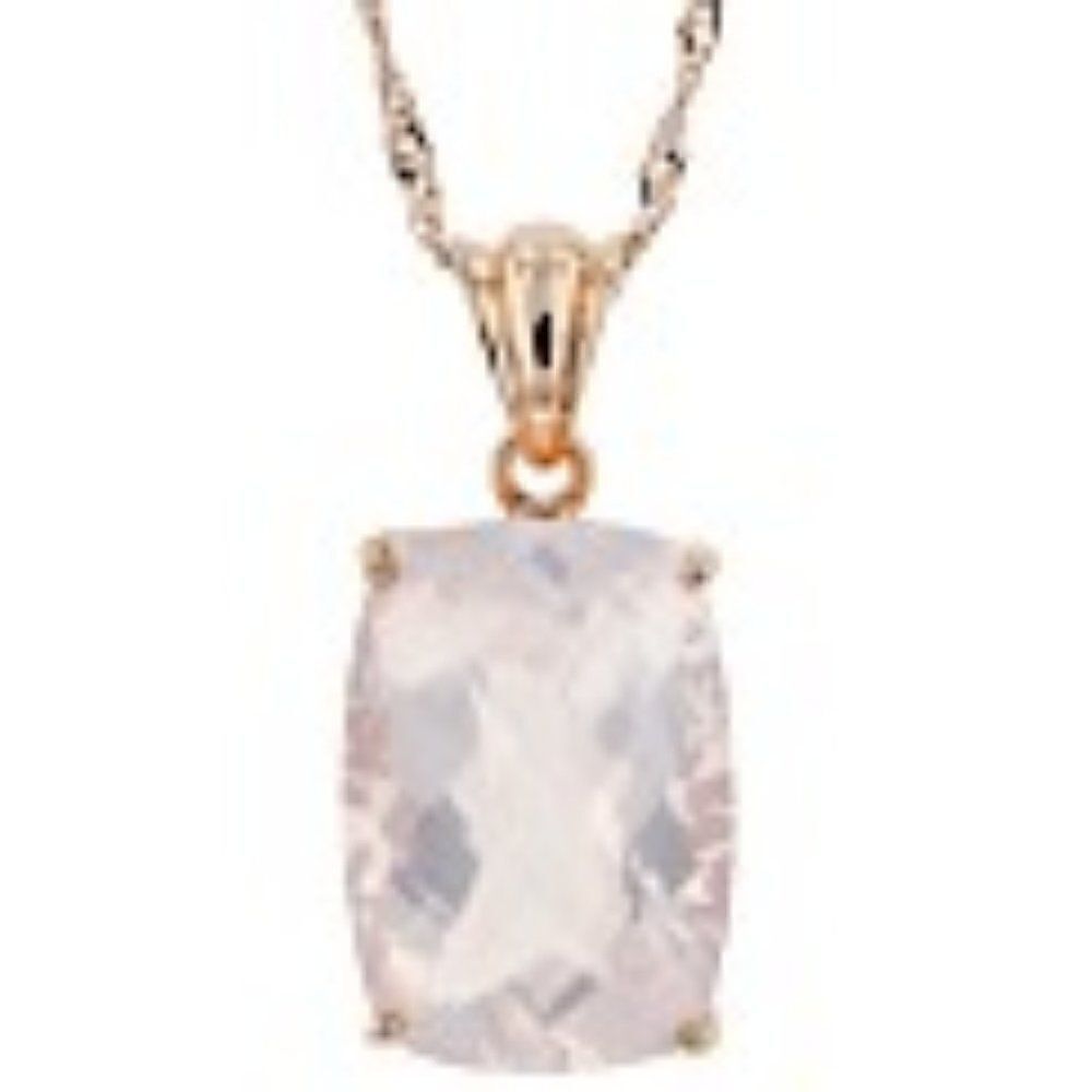 Rectangular cushion rose quartz, 18k rose gold over sterling silver pendant set